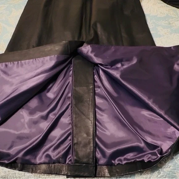 Wilson’s Leather Pelle Studio blk leather duster coat, lrg, purple liner, nice! - Picture 9 of 13